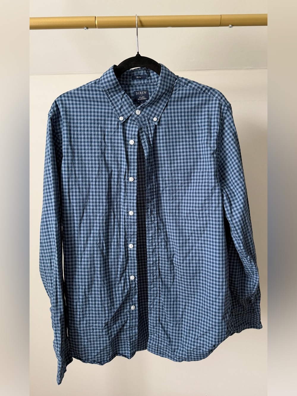 J. Crew Men’s Slim Flex Washed Blue Gingham Button-Down Shirt Sz L